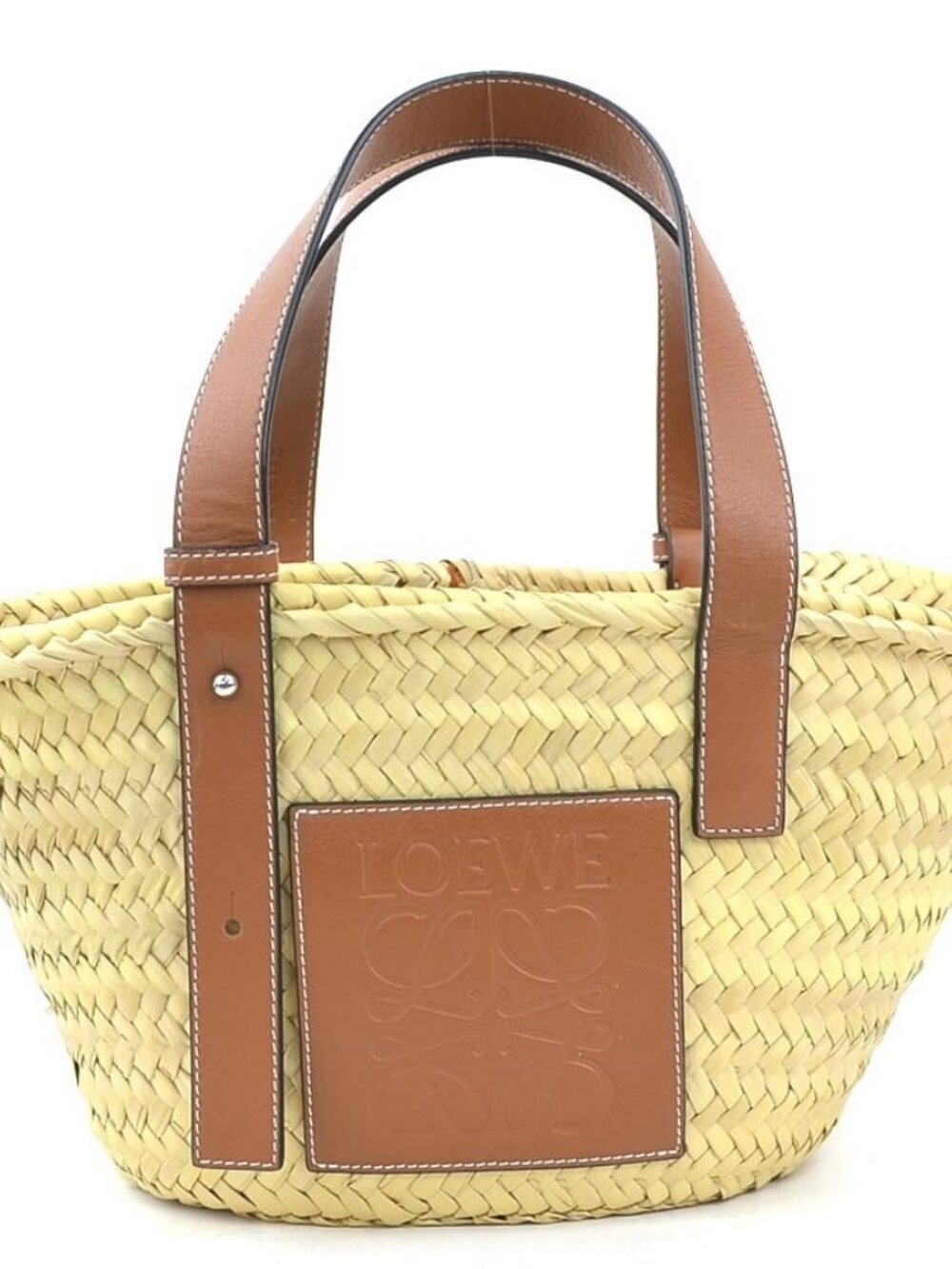 LOEWE Basket Small Handbag Tote Bag Natural/Brown Straw/Leather